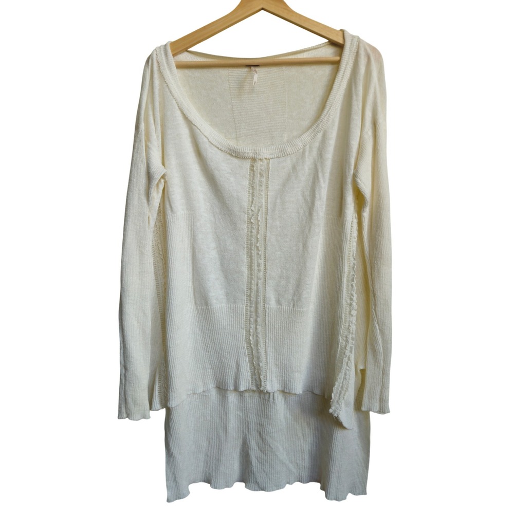 Free People Linen Light Oversize Hi Lo Tunic Medium Boho Lagenlook Coastal G'ma